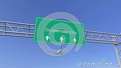 Twin engine commercial airplane arriving to Guatemala City airport. Travelling to Guatemala conceptual 3D rendering Stock Photo