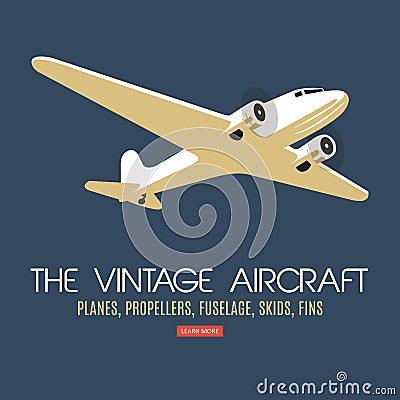 Twin engine passenger plane. For label and banners. Vector Illustration