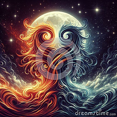 Twin flame couple. Soulmates. The concept of magical, esoteric, tantric, spiritual love. Connection between souls Stock Photo