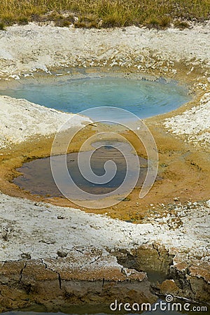 Twin geyser with orange microbial mats, Yellowstone National Par Stock Photo