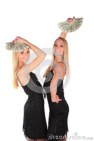 Twin girls sway Dollars Stock Photo