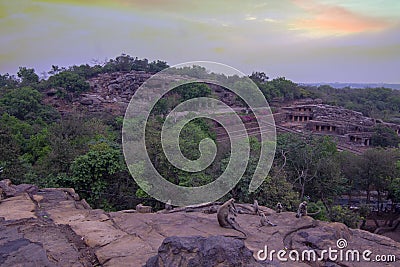 The twin Kandagiri and Udaygiri caves located near the city of Bhubaneswar in Odisha, India. Stock Photo