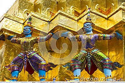 Twin little giants in the temple Stock Photo