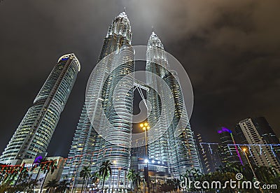 Twin tower view when night time Editorial Stock Photo