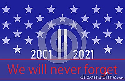 9 11 Twin tower. We will never forget. Blue star pattern background-landscape Vector Illustration