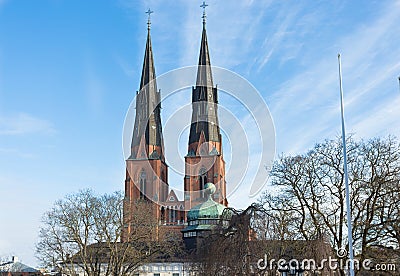 Twin towers of Uppsala Cathedral and the Anatomical Theatre at Gustavianum Stock Photo