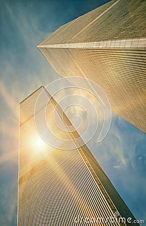 The Twin Towers of the World Trade Center, New York, USA Editorial Stock Photo