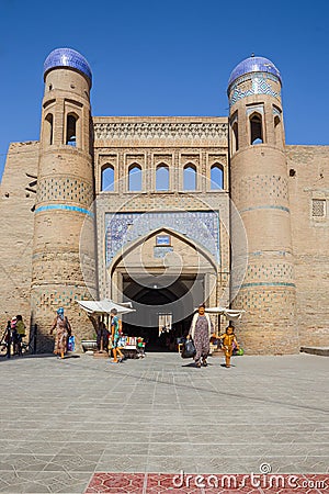 The twin-turreted East Gate of Khiva, Uzbekistan Editorial Stock Photo