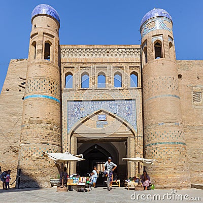 The twin-turreted East Gate of Khiva, Uzbekistan Editorial Stock Photo