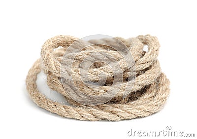 Twine rope rolled up isolated Stock Photo