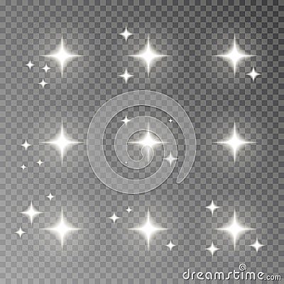 Twinkle sparkle vector isolated on transparent background. Flash light camera effect. Glare lens col Vector Illustration