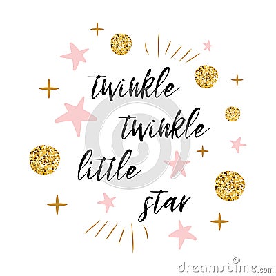 Twinkle twinkle little star text with gold polka dot pink star for girl baby shower card template Cartoon Illustration