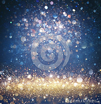 Twinkled Christmas Background - Glitter Gold And Blue With Sparkling Stock Photo