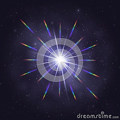 Twinkling cosmic star rainbow glare Stock Photo