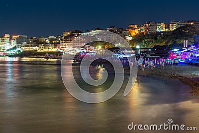 Twinlight view of beach and new part of Sozopol, Bulgaria Editorial Stock Photo