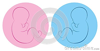 Twins Babies Boy Girl Blue Pink Circle Birth Vector Illustration