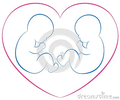 Twins Babies Heart Vector Illustration