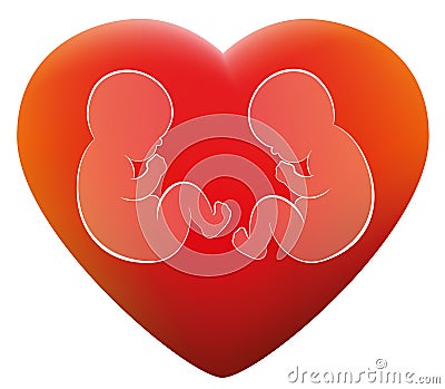 Twins Babies Love Heart Vector Illustration