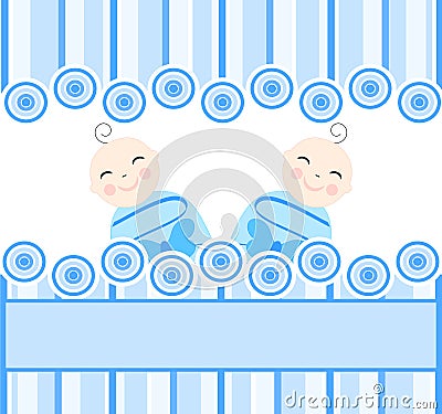 twins boys on blue striped background Vector Illustration