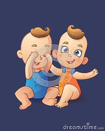 Twins Cartoon Baby Boys Playing Each Other Stock Vector - Image: 57899885