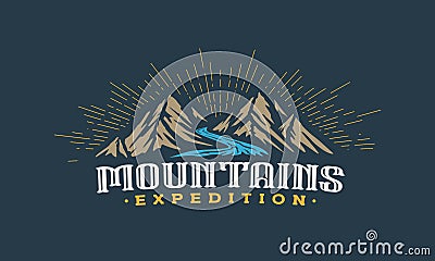 Twins Mountains with river label in dark background template Vector Illustration