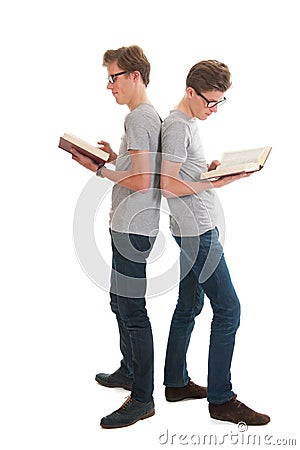 Twins reading books Stock Photo