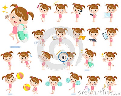 Twintail girl pink Swimwear style 2 Vector Illustration