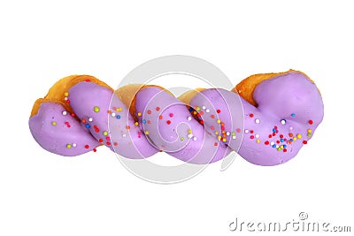 twist Doughnut with glaze blueberry Cream and colorful sprinkles Stock Photo