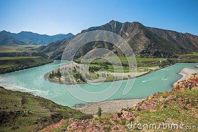 Twist Katun river in the Altai Mountains Stock Photo