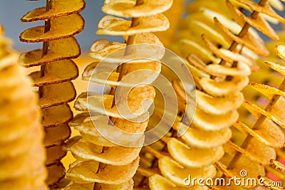 Twist slice potato insert on bamboo Stock Photo