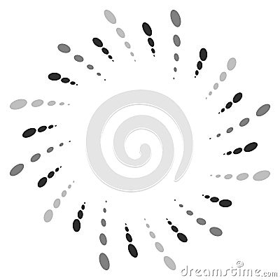 Twist, spiral shape with circles. Rotating dotted element. Abstract grayscale, black and white (monochrome) circular graphics Vector Illustration