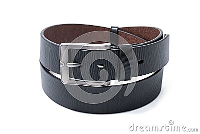 Twisted black male leather belt isolated Stock Photo