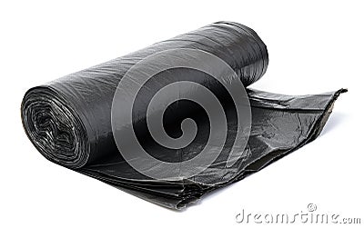 Twisted black polyethylene garbage bags on a white isolated background Stock Photo