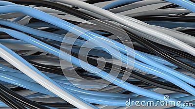 Twisted black, white and blue cables and wires on white surface Cartoon Illustration