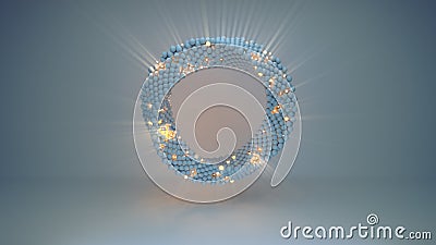 Twisted circle of illuminating spheres 3D render Stock Photo