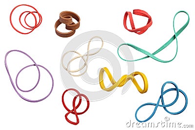 Twisted colorful elastic rubber bands isolated on white background Stock Photo