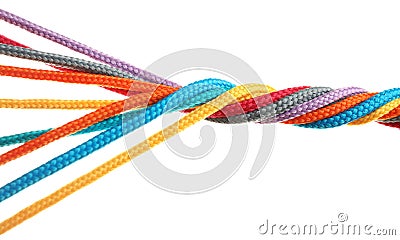 Twisted colorful ropes isolated. Unity concept Stock Photo