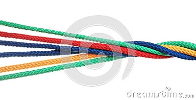 Twisted colorful ropes isolated. Unity concept Stock Photo