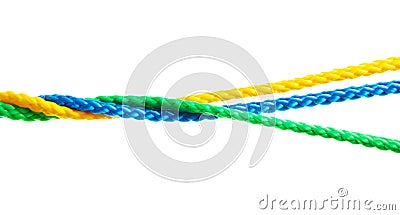 Twisted colorful ropes on white background Stock Photo