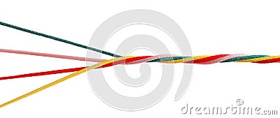 Twisted colorful ropes on white background. Stock Photo