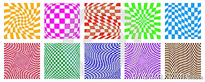 Twisted convex seamless chessboard pattern, checkered background with distortion effect Vector Illustration