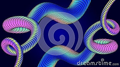 Twisted, dotted, gradient tubes on a dark blue background, creating abstract, and dynamic design Vector Illustration