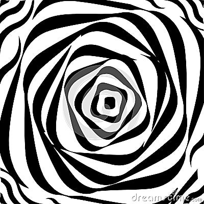 Twisted dynamic background. Optical illusion. Torsion, distortion, rotation movement effect Vector Illustration