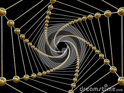 Twisted hexagonal metal structure on black background. 3d rendering Stock Photo