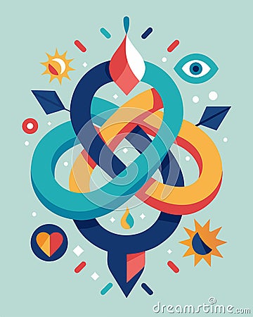 A twisted knot of abstract shapes and symbols portraying the complexity of ones inner thoughts and emotions.. Vector Vector Illustration