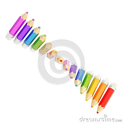 Twisted line of pencils isolated Stock Photo