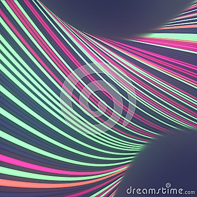 Twisted multi colored wavy wires. Modern 3d rendering digital illustration. Line art design element Cartoon Illustration