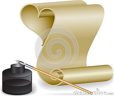 Twisted old paper and inkwell Vector Illustration