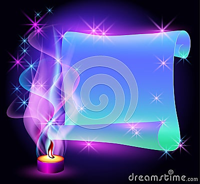 Twisted parchment and burning candle Vector Illustration