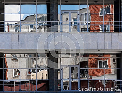 Twisted reality - apartment building mirrored Stock Photo